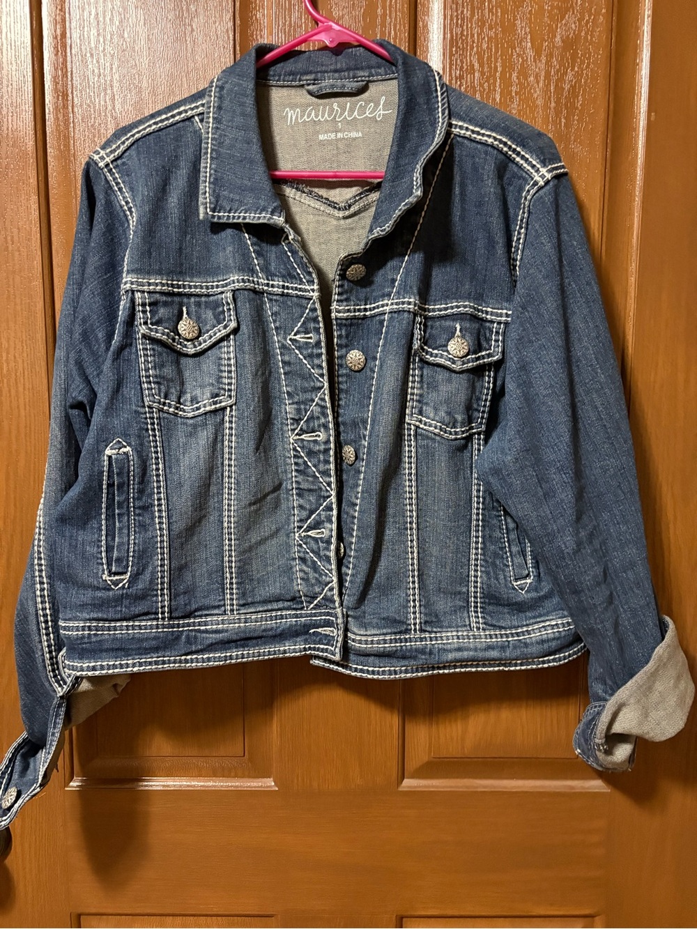 Maurices Dark Blue Denim Jacket with Contrast Stitching